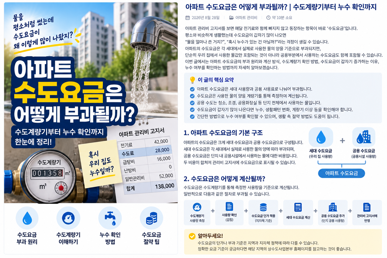 아파트 수도요금은 어떻게 부과될까?｜수도계량기부터 누수 확인까지