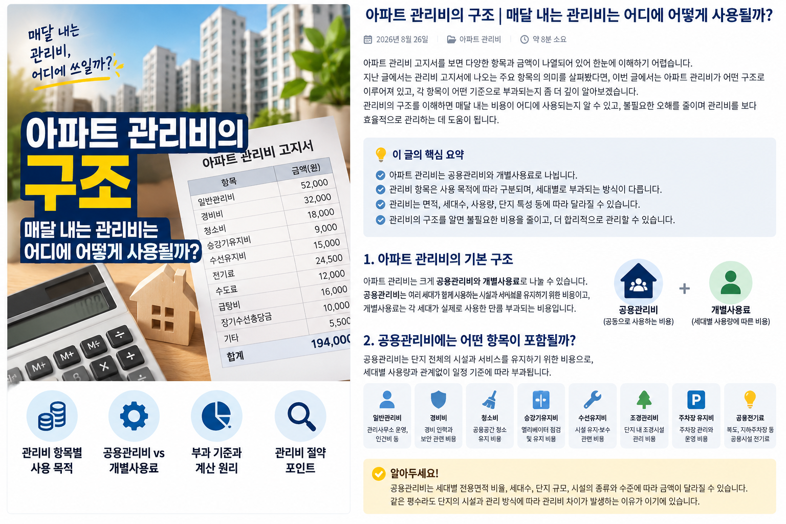 아파트 관리비의 구조｜매달 내는 관리비는 어디에 어떻게 사용될까?