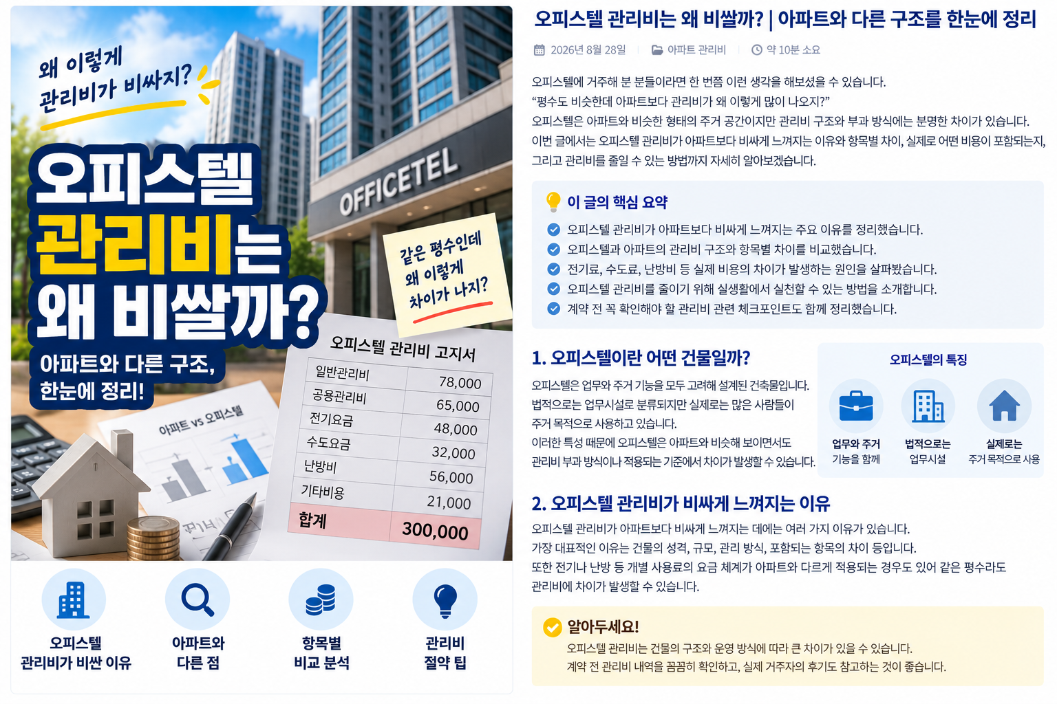 오피스텔 관리비가 아파트보다 비싼 이유｜관리비 구조부터 부과 방식까지